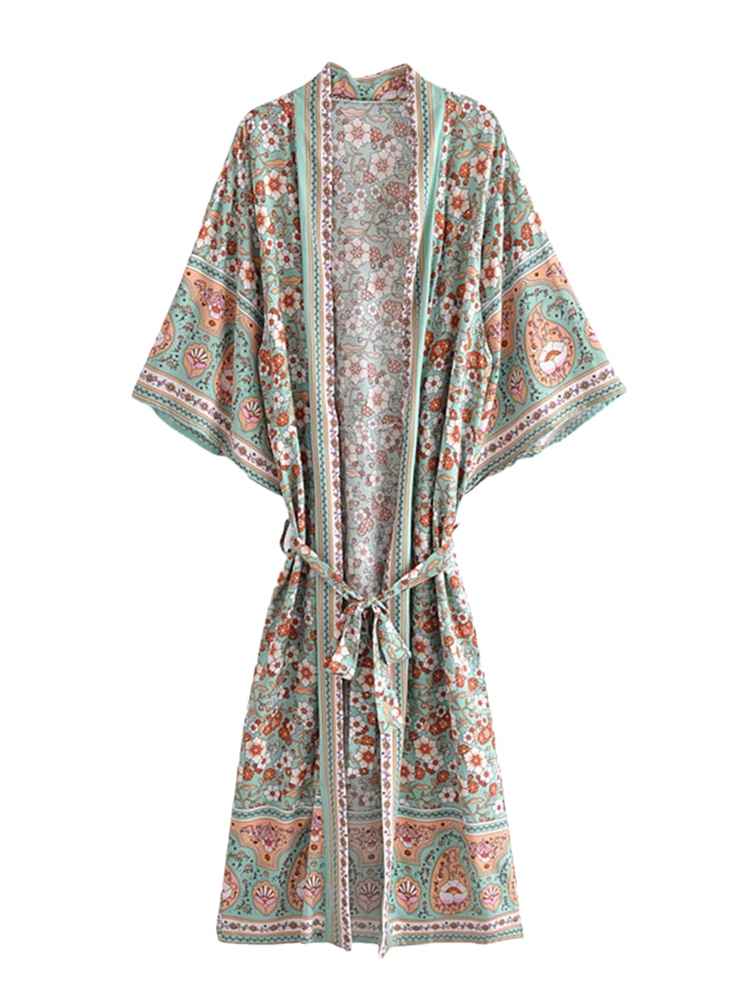 Disimlarl Mujeres Batwing Mangas Cinturón Estampado Floral Bohemio Kimono Traje De Bata Traje De Bata Bikini Cover-Ups
