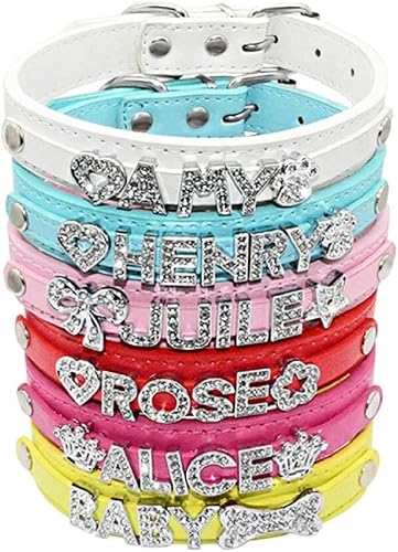 Miniatura 3 de Lo más caliente! Collar de perro con nombre personalizado para perros pequeños, medianos y grandes, collar de cuero con diamantes de imitación para