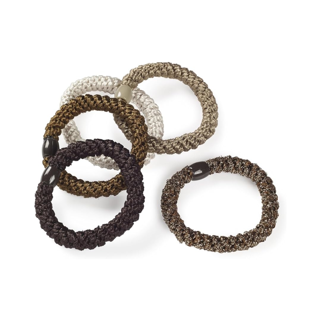 Manicare Braided Hair Bands, Pack Of 5 Brown Bobbles, Ponytail Holder, Snag Free Elastic Hair Ties, Metal Free No Damage, Gentle On The Hair, Suitable For All Hair Types