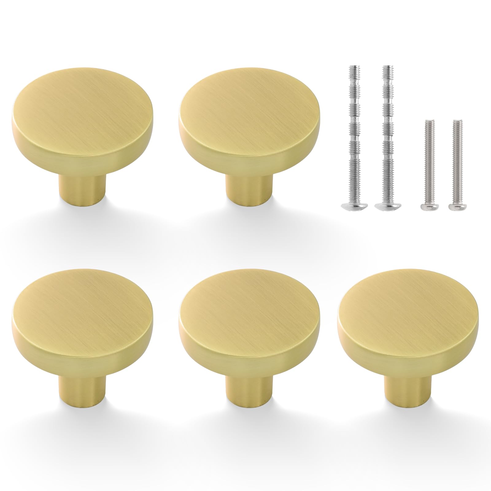 KOPPALIVE Lot De 5 Boutons D'armoire De Cuisine Dorés De 3,8 Cm U2013 Poignées De Tiroir Rondes En Laiton U2013 Quincaillerie De Porte Pour Armoires De Commode