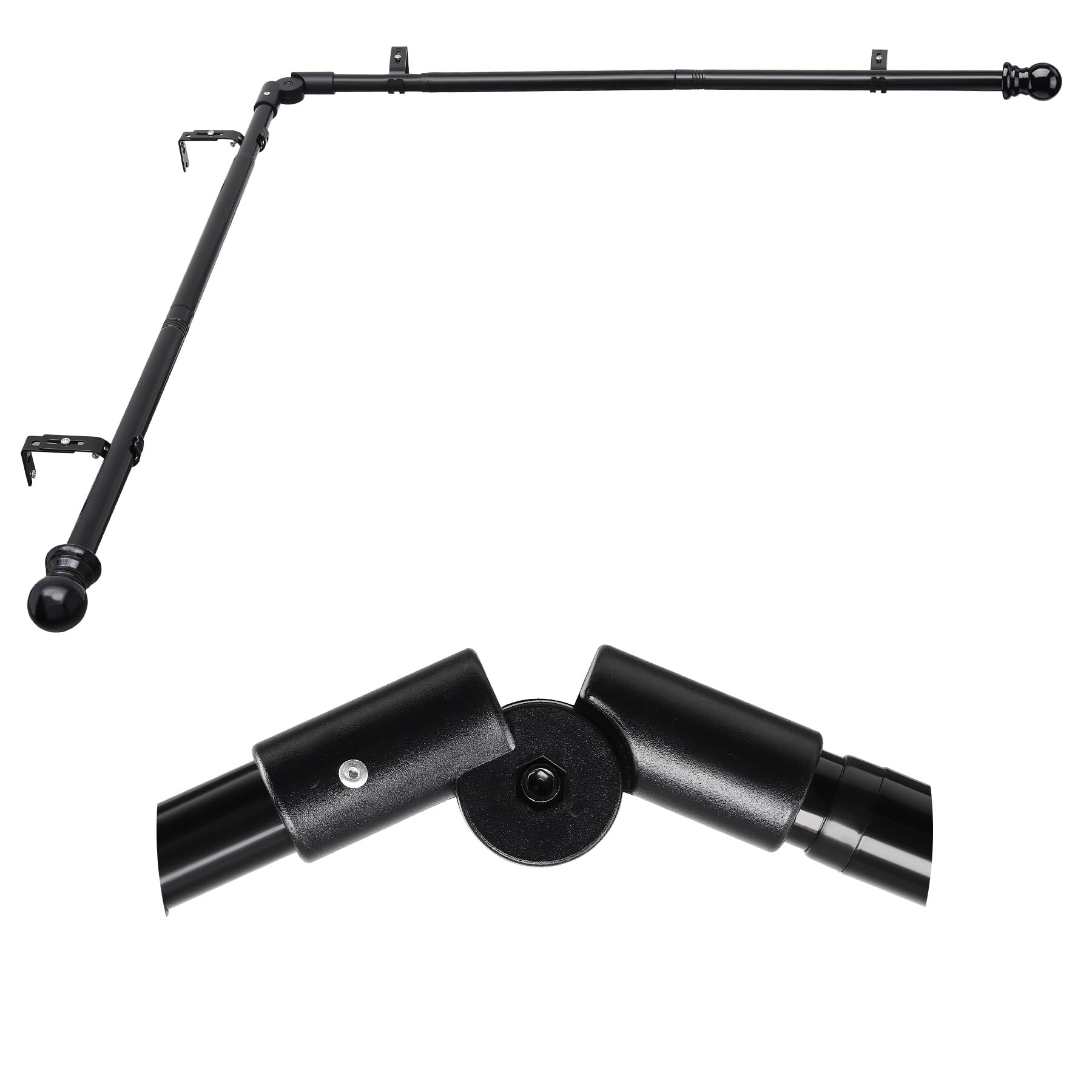 JAOTREL L-Shaped Corner Curtain Rod, 30-136 in Adjustable, Black, 1 in Diameter, Heavy Duty