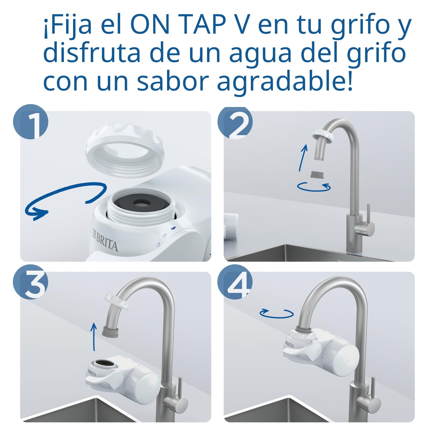 BRITA ON TAP V incl. 1 x filtro de agua para grifo V (4 meses) - reduce cloro, PFAS, pequeñas partículas y metales - El embalaje puede variar