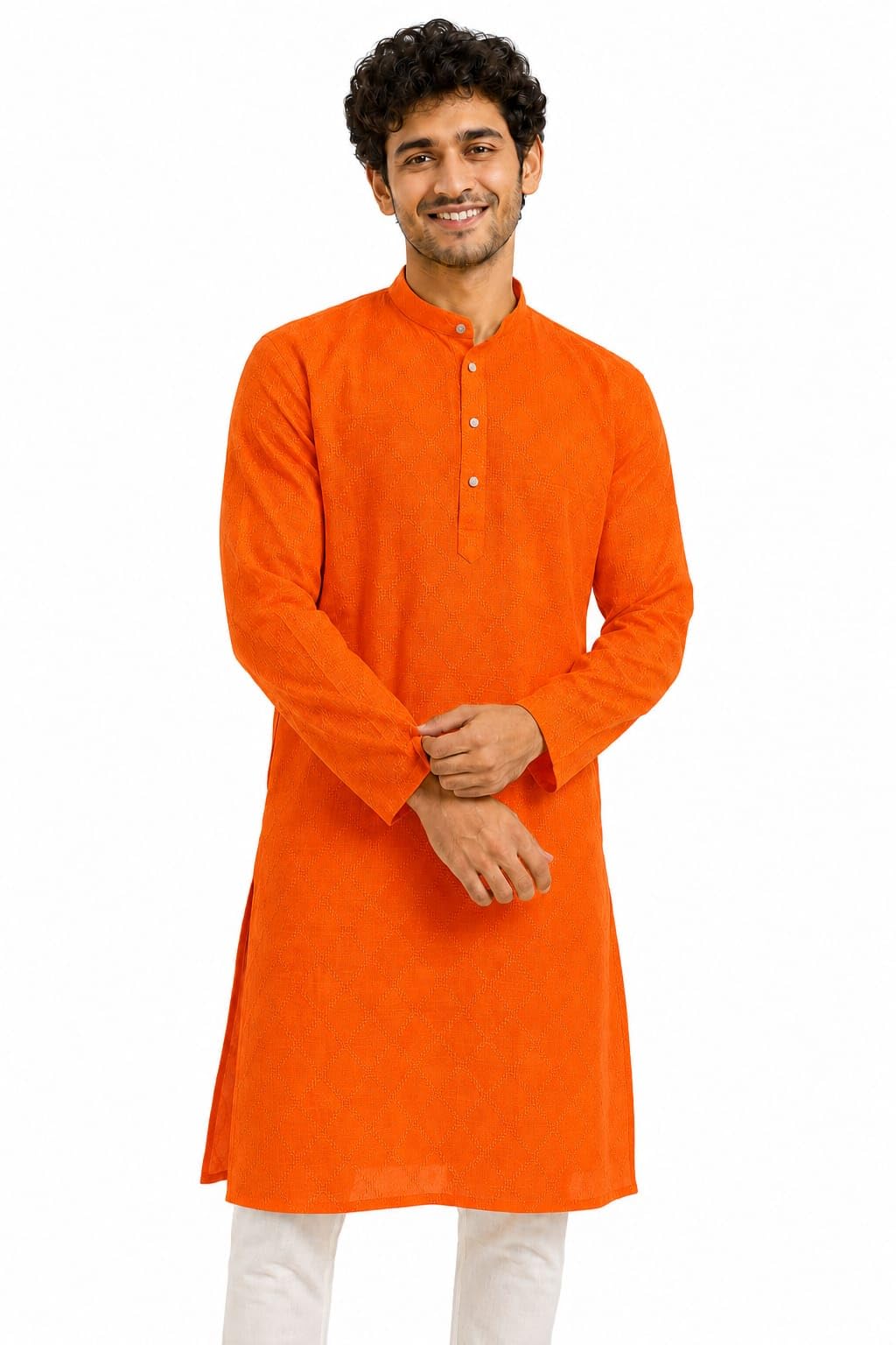 Men's Premium Cotton Blend Self Design Kurta | Regular Fit | Mandarin Collar | Full Sleeves | Traditional Ethnic Wear for Men | Festive & Casual Wear-picture-12
