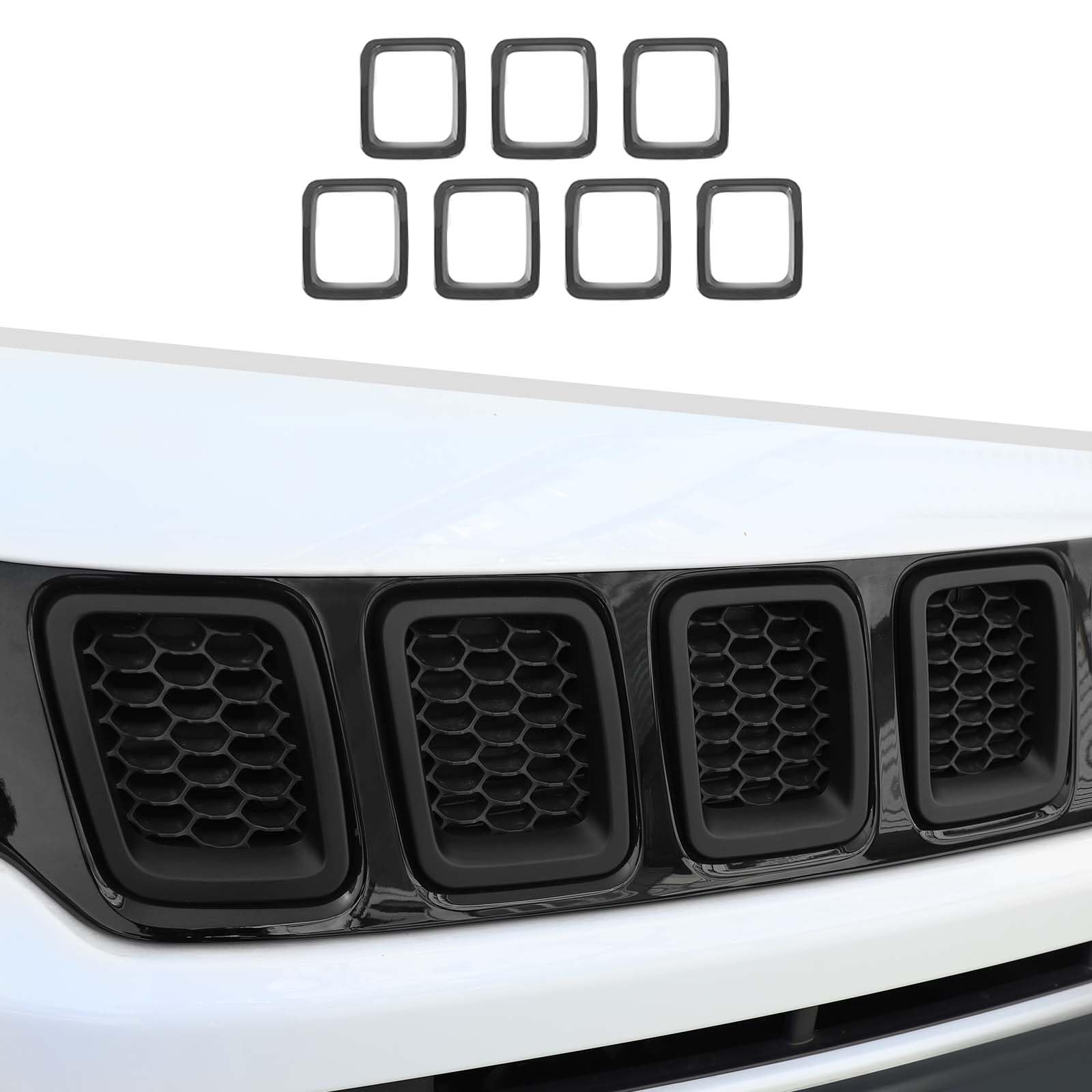 Jimen Compatible with Jeep Compass 2017-2020, 7PCS Front Grille Inserts Grill Cover Exterior Trim Accessories (Matte Black)