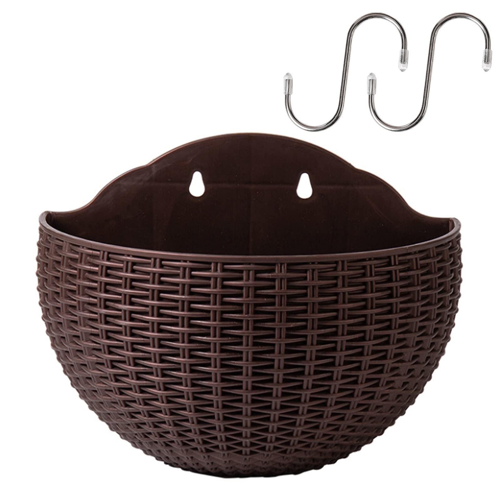 MISNODE 2 Pack Wall Planters For Indoor Plants, 8.3 Inch Wall-mounted Flowers Pot, Imitation Rattan Vase With S Hooks Wall Hanging Flower Planters