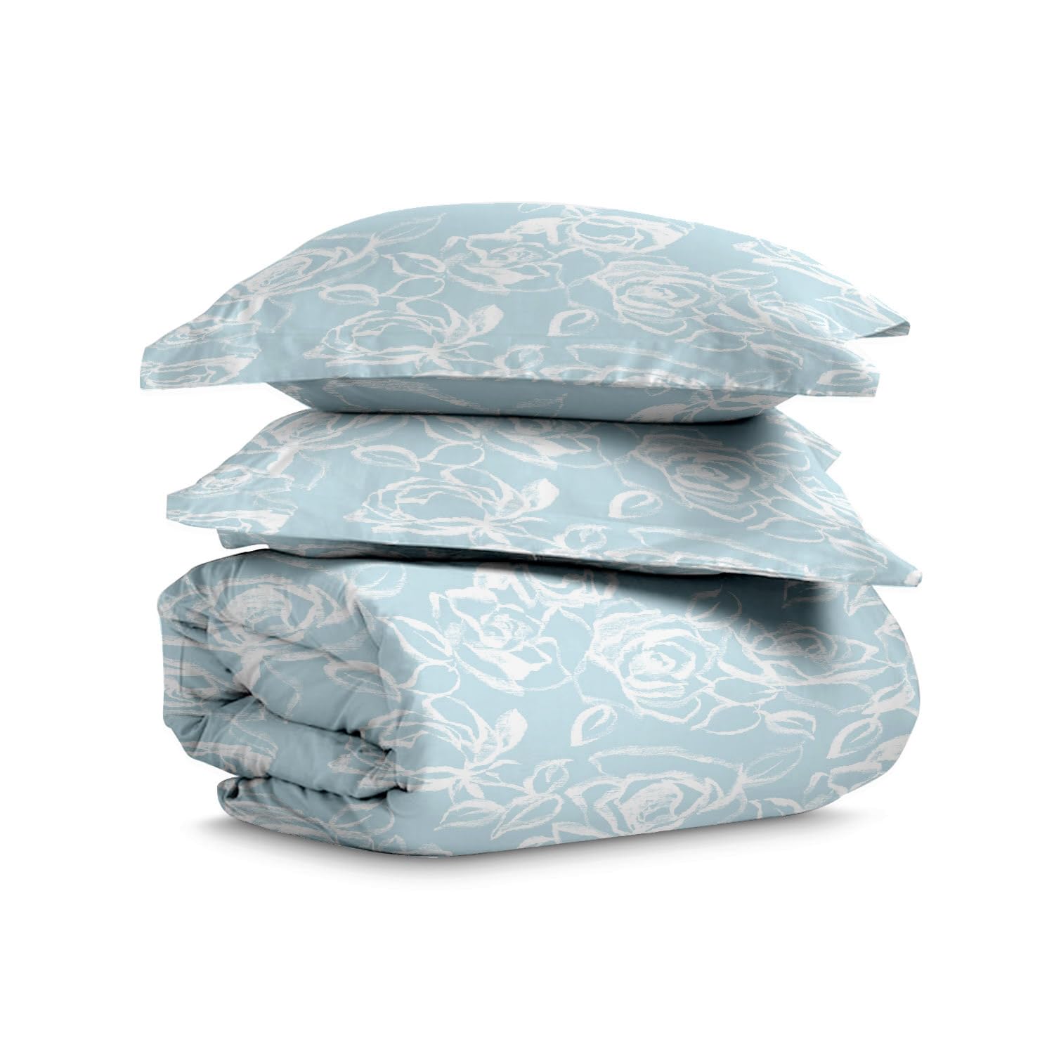Pizuna Cotton Simply Floral Blue Printed Duvet Cover Set Super King 260x220, 400 Thread Count 100% Long Staple Cotton Sateen Super King Size Duvet Cover Sets with Button Closure (Printed Bedding) — image 1