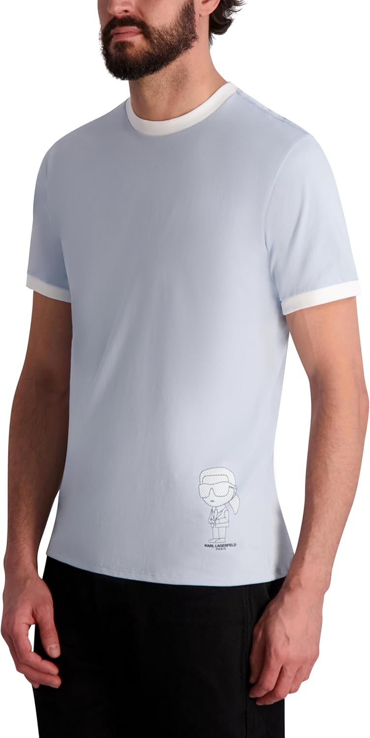 Karl Lagerfeld Mens Short Sleeve Crewneck Contrast Trim T-Shirt - Image 3