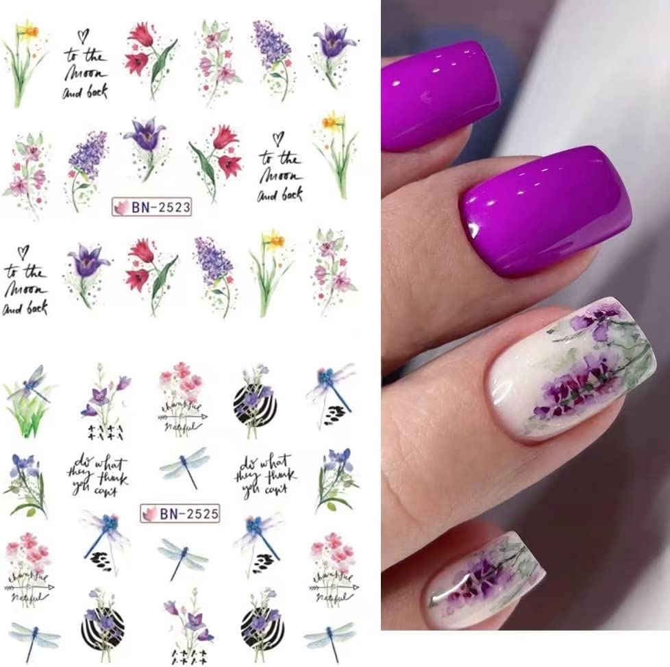 Miniatura 6 de Pegatinas de arte de uñas de flores, calcomanías de transferencia de agua floral blanca, calcomanías de primavera y verano, suministros de arte de
