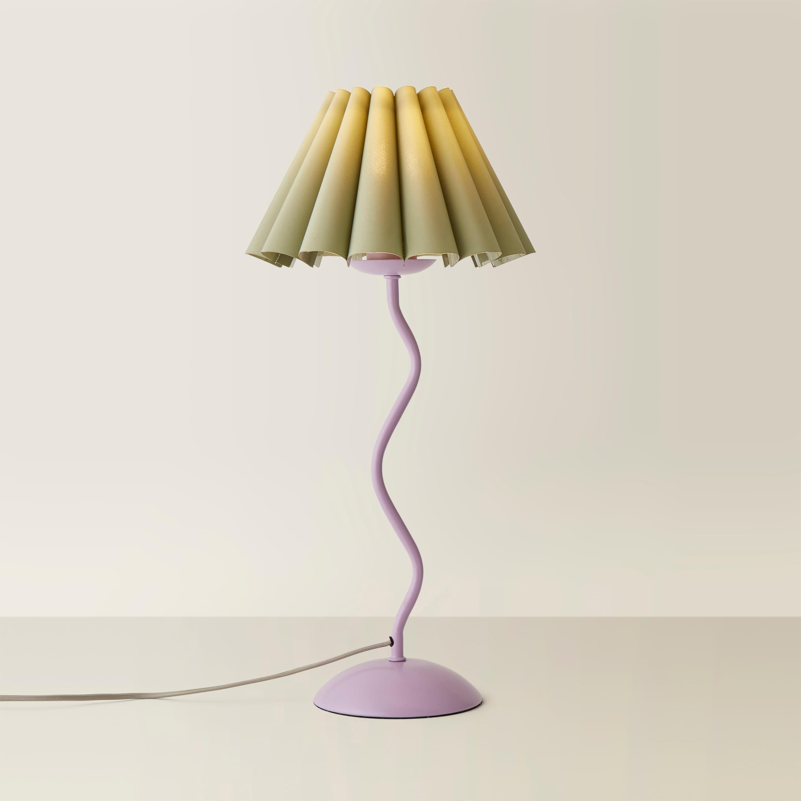 ValueLights Wiggle Sage Pleated Scallop Lamp Shade Pale Purple Metal Table Lamp