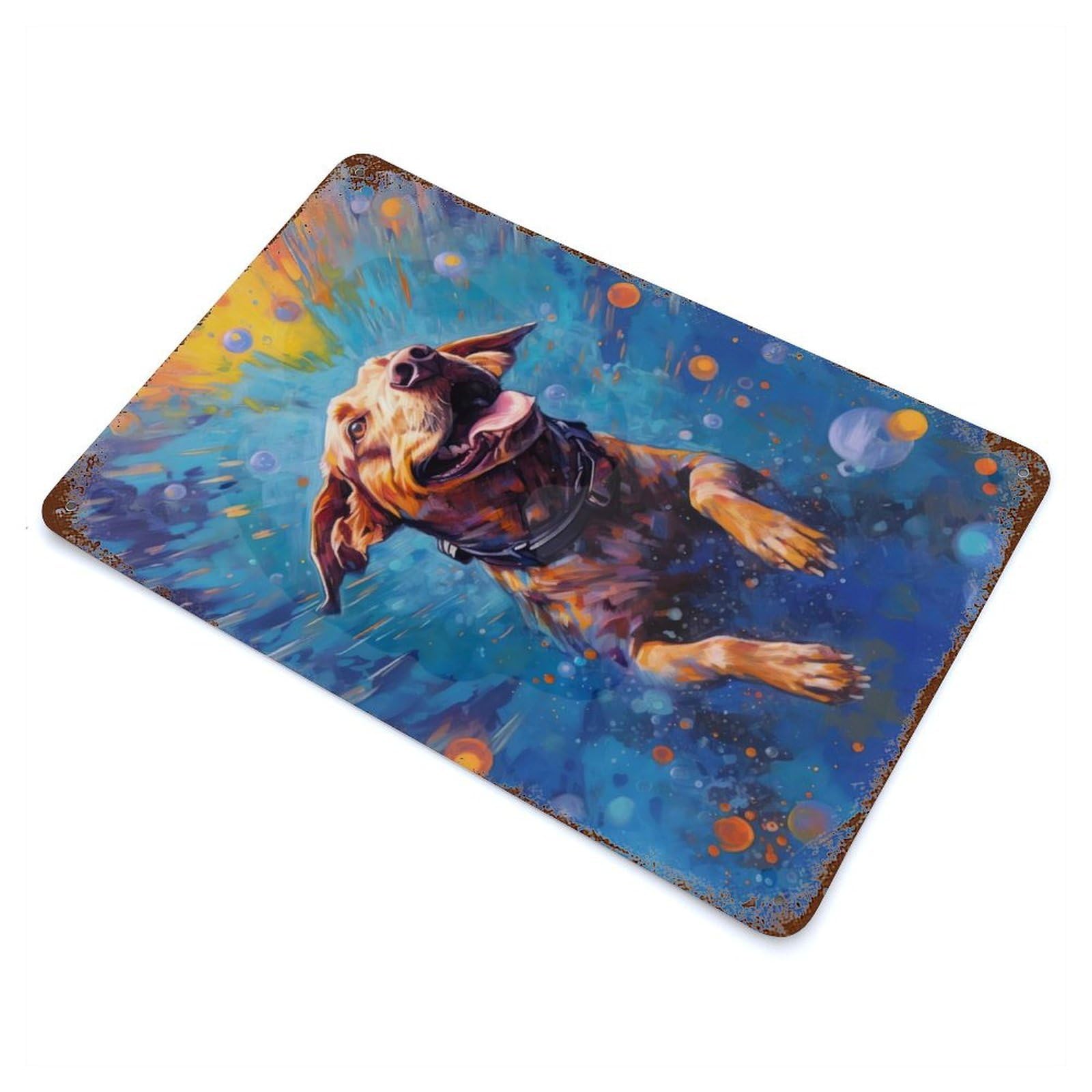 Garage Style Underwater Dog 2 Rusty Metal Tin Sign 11.8"x7.9", Farmhouse Wall Decor for Bar And Workshop