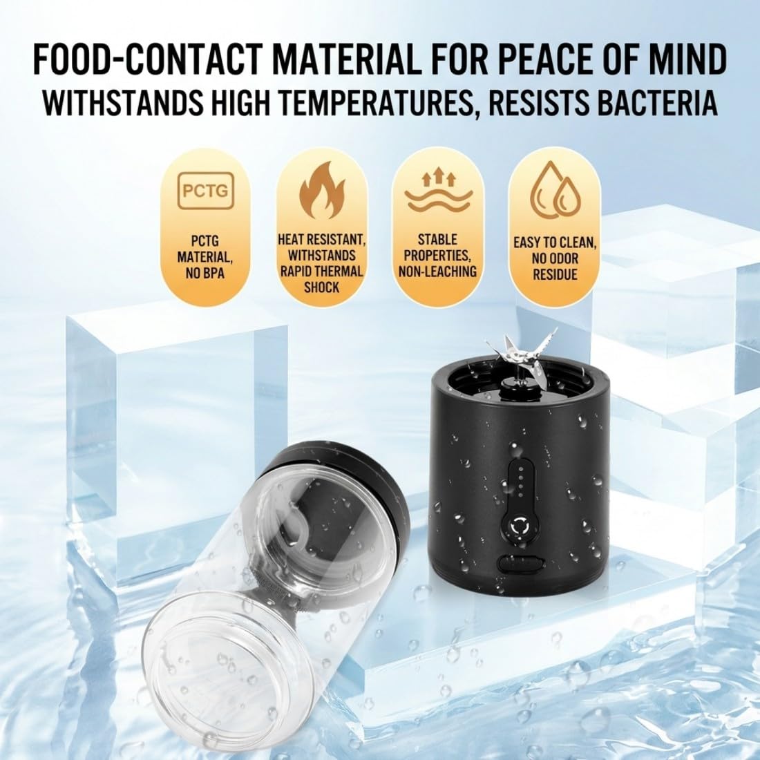 HD-06 Mélangeur portable 600 ml Taille personnelle 150 W sans fil Smoothie Maker Dortoir Rechargeable USB Mini mélangeur de fruits pour voyage, sport, bureau, shakes alimentaires, noir/HD-06
