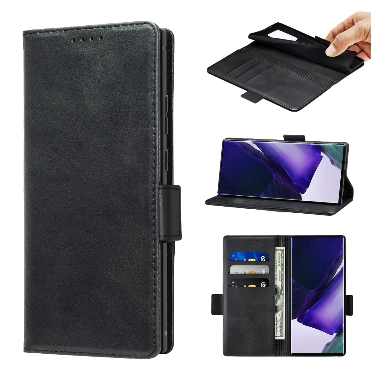 NanHou Samsung Galaxy Note 10 Plus Wallet Case PU Leather Case Magnetic Closure Card Holder Shockproof Flip Cover - Black