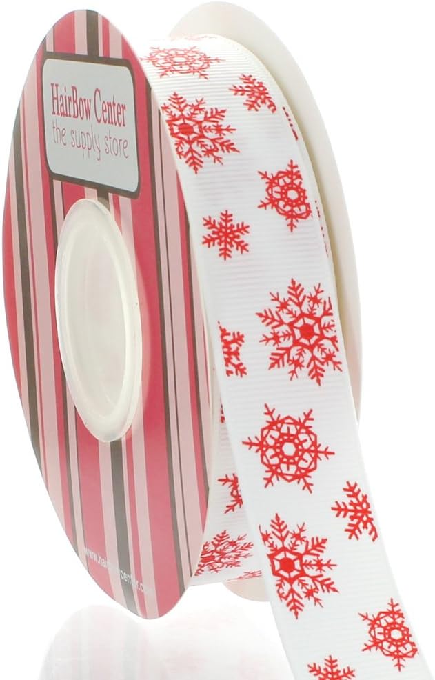 7/8 Red Snowflakes Grosgrain Ribbon 25yd