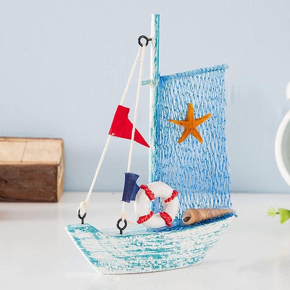 YATUOPNG Home Accessories Ornaments-Marine Nautical Wooden Blue Sailboat Ornaments Mediterranean Style Ship Statues Crafts Gifts Party Furnishings(108)
