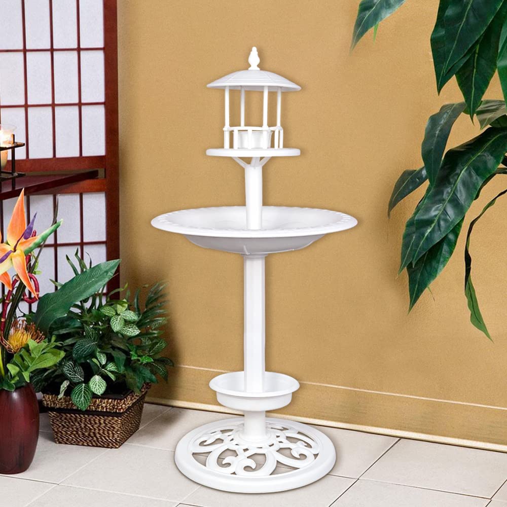 SAC SMARTEN ARTS Bird Bath for Outdoor Stand Bird Feeder with Planter in Plastic for Garden Lawn Backyard Patio Balcony Decor with 27.5” Height