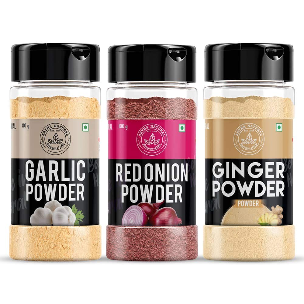 Artha Natural - Onion Powder 100g, Ginger Powder (Adrak) 100g, Garlic Powder 80g - Shaker Jar, for Cooking & Baking, Everyday Use, Pure & Natural Powder) - [Super Saver Combo Pack] (B08QNGLKTP) Amazon Price History, Amazon Price Tracker