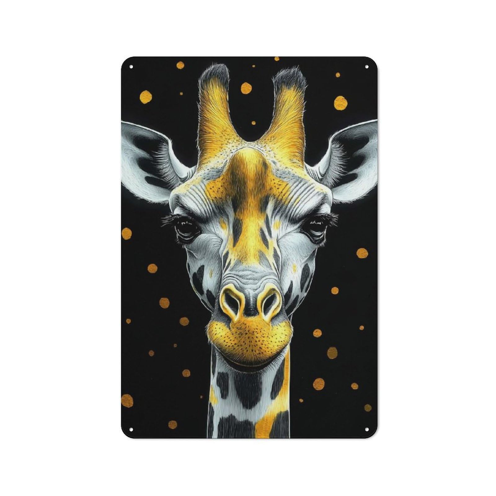 Junmoney Style-18 Classic Vintage Metal Sign 30X20cm Featuring Golden Giraffe Portrait Animal, Home Bar Decor For Cafe, Pub, Workshop Or Home Bar