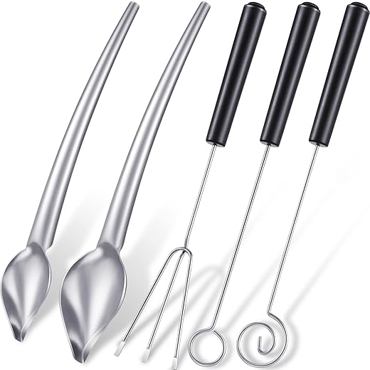Patelai 3 Pieces Candy Dipping Tools Chocolate Dipping Fork Spoons Set 2 Pieces Culinary Decorating Spoons Chef Art Pencil for Decorative Plates Stainless Steel(Classic Style)