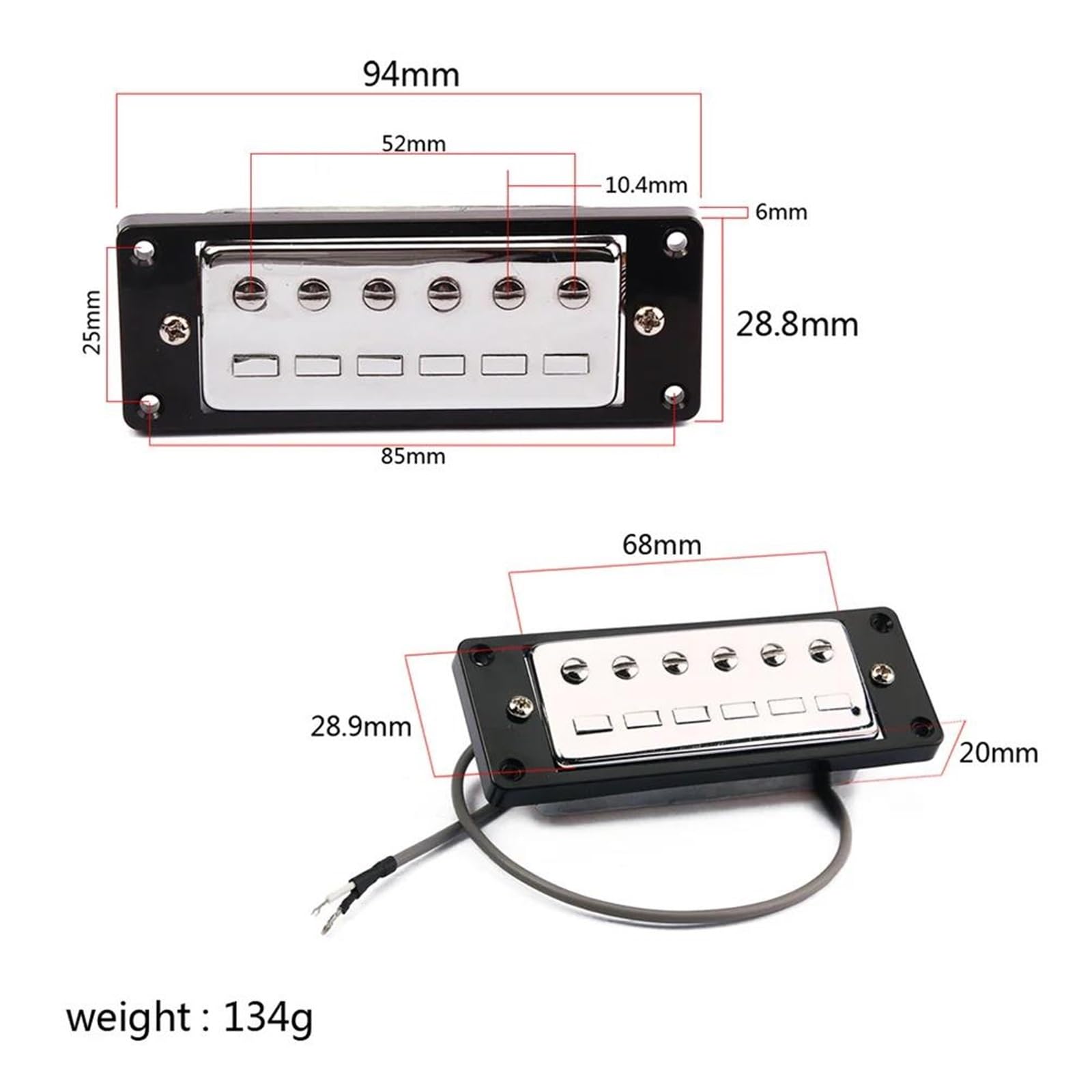 Repuestos Para Pastillas De Guitarra Pastillas De Doble Bobina Con Biseles Negros | Posición del puente 52 mm Posición del mástil 50 mm Tono claro adecuado como repuesto para guitarras