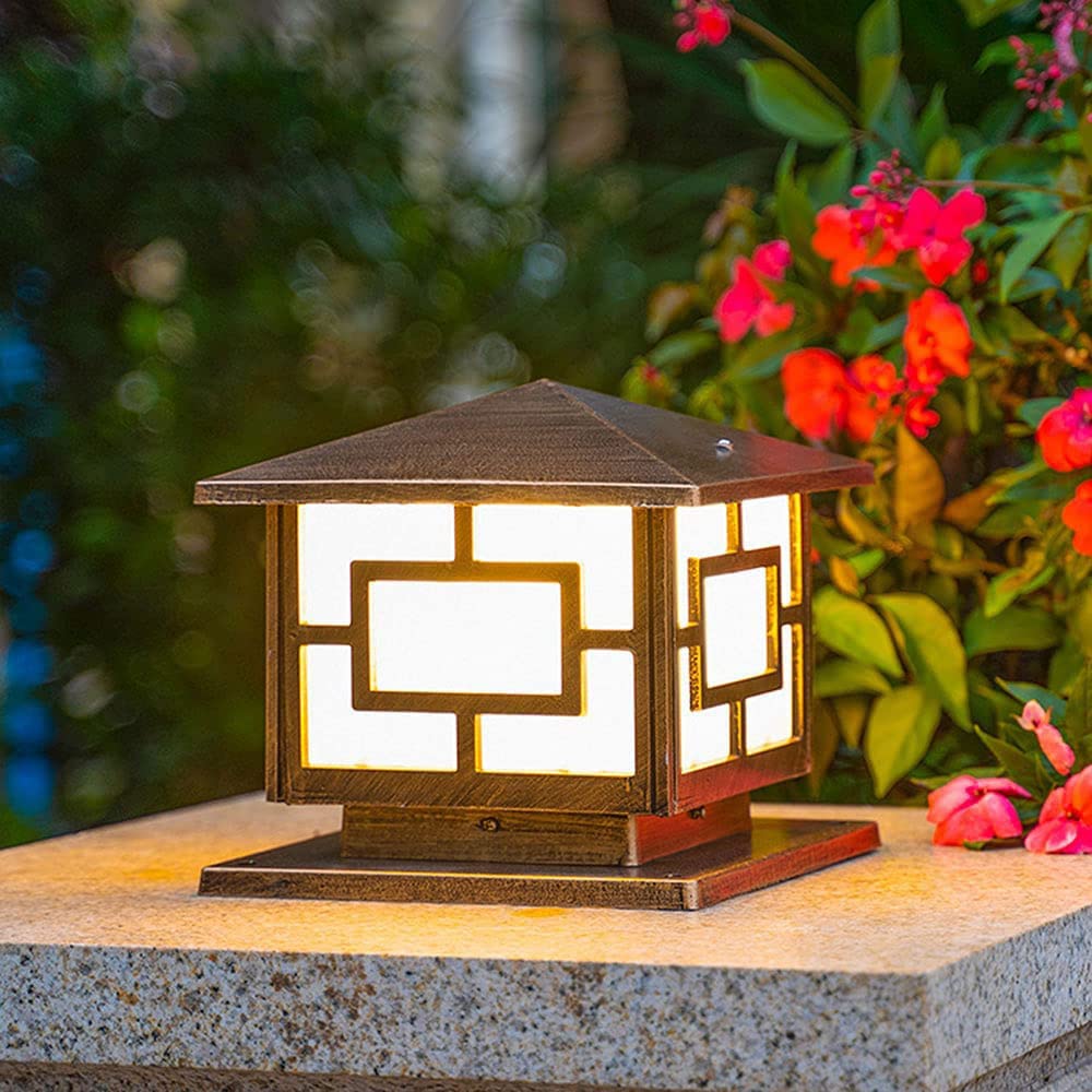 E27 Post Light Outdoor, Traditionelle Quadratische Post Lampe Vintage Druckguss Aluminium Säulenlicht wasserdichte Stehlampe Hof Rasen Gang Landschaftslampe