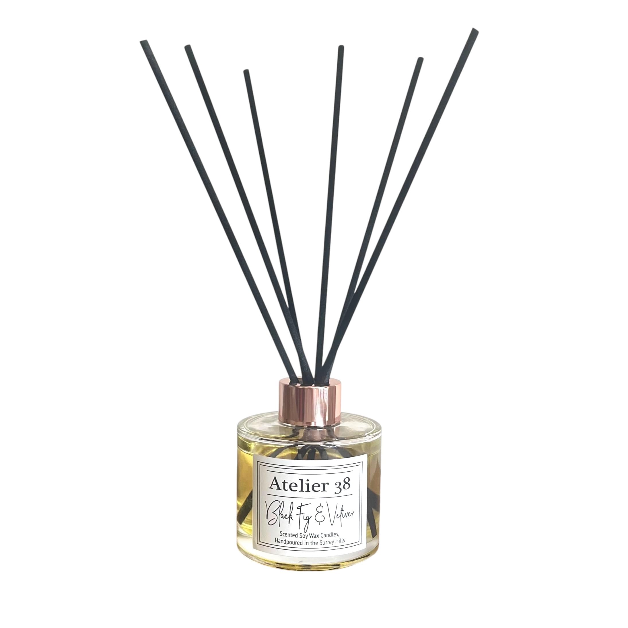 Atelier 38 Black Fig & Vetiver Reed Diffuser for Home 120ml - Luxury Reed Diffusers for Home Fragrance, Long Lasting Air Diffuser & Bathroom Air Freshener - Home essential