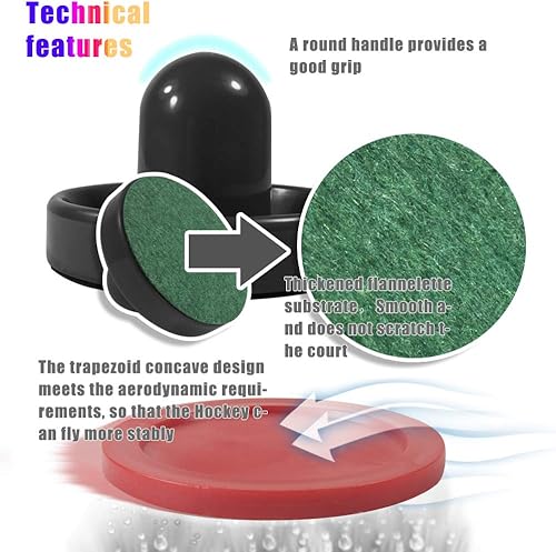 Miniatura 4 de JS&YY Discos y paletas de hockey de aire, juego de 4 empujadores y 4 discos, accesorios de hockey de aire, adecuado para mesas de hockey de más de 4
