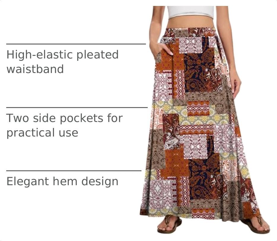 Image of Womens Maxi Skirt Long Flowy Summer A-Line High Waist Skirts