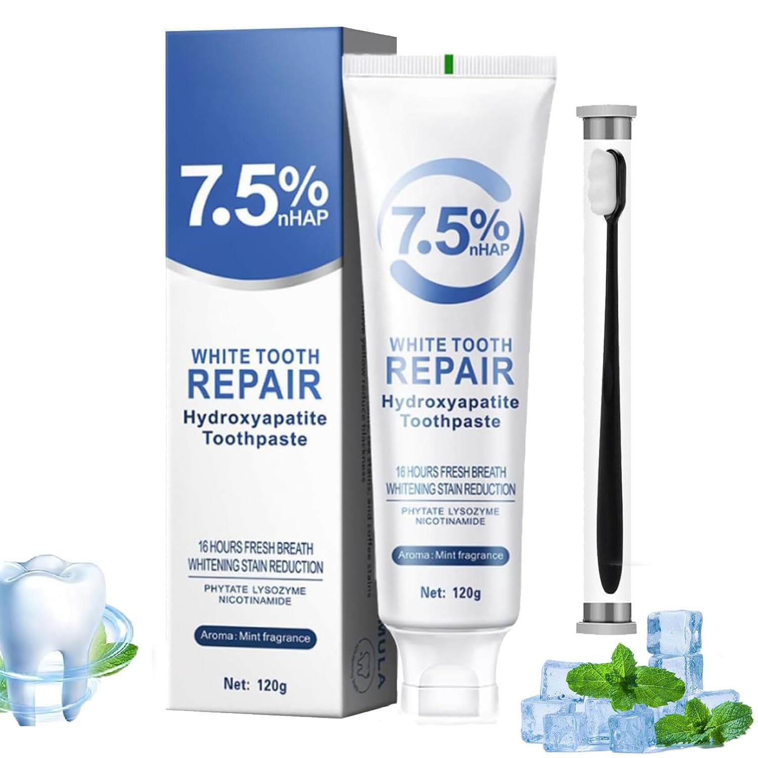 Hydroxyapatite Toothpaste for Enamel Protection and Tooth Strengthening,7.5% Nano Hydroxyapatite Toothpastes,Fresh Breath,Mint,Gentle And Effective Formula,Daily Use For Oral Health. (1PCS)