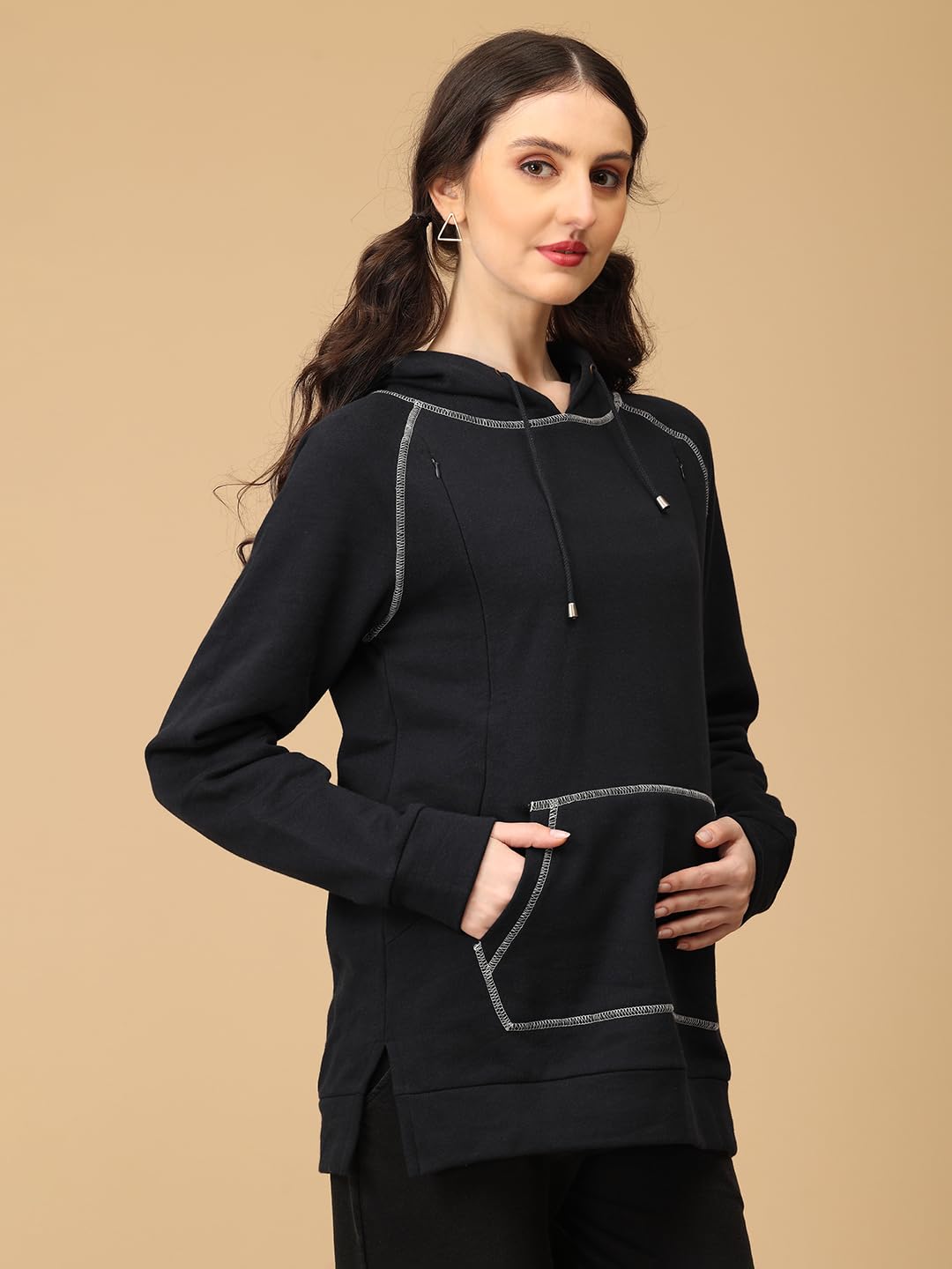 The Mom Store Maternity and Nursing Winter Hooded Sweatshirt | Breastfeeding Pre and Post Pregnancy Sweatshirt | Navy & Nice | L 2