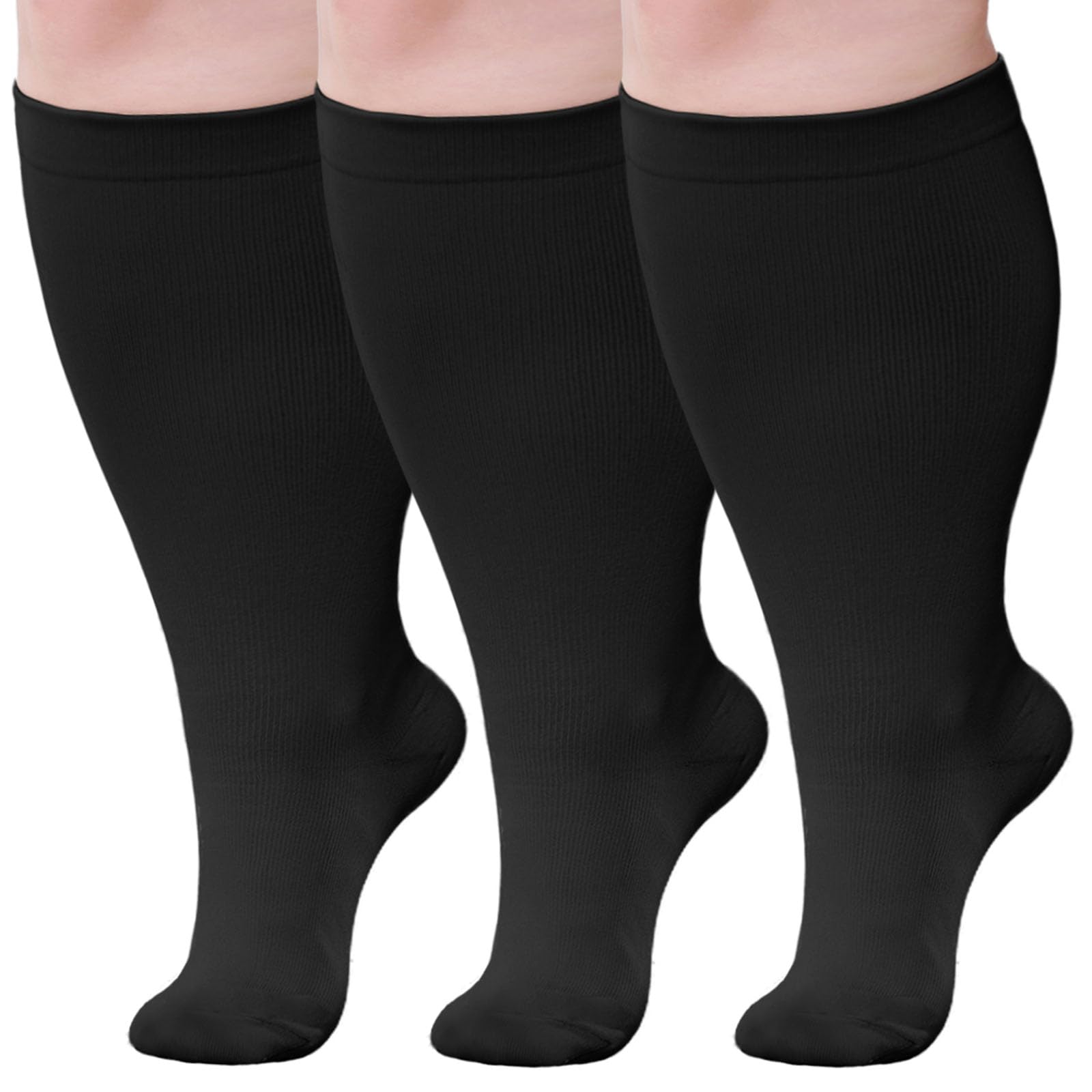 Calcetines de compresión de pantorrilla ancha: medias de compresión de talla grande para hombres y mujeres, soporte de manguera de compresión extra grande de 20-30 mmHg, para viajes, enfermeras