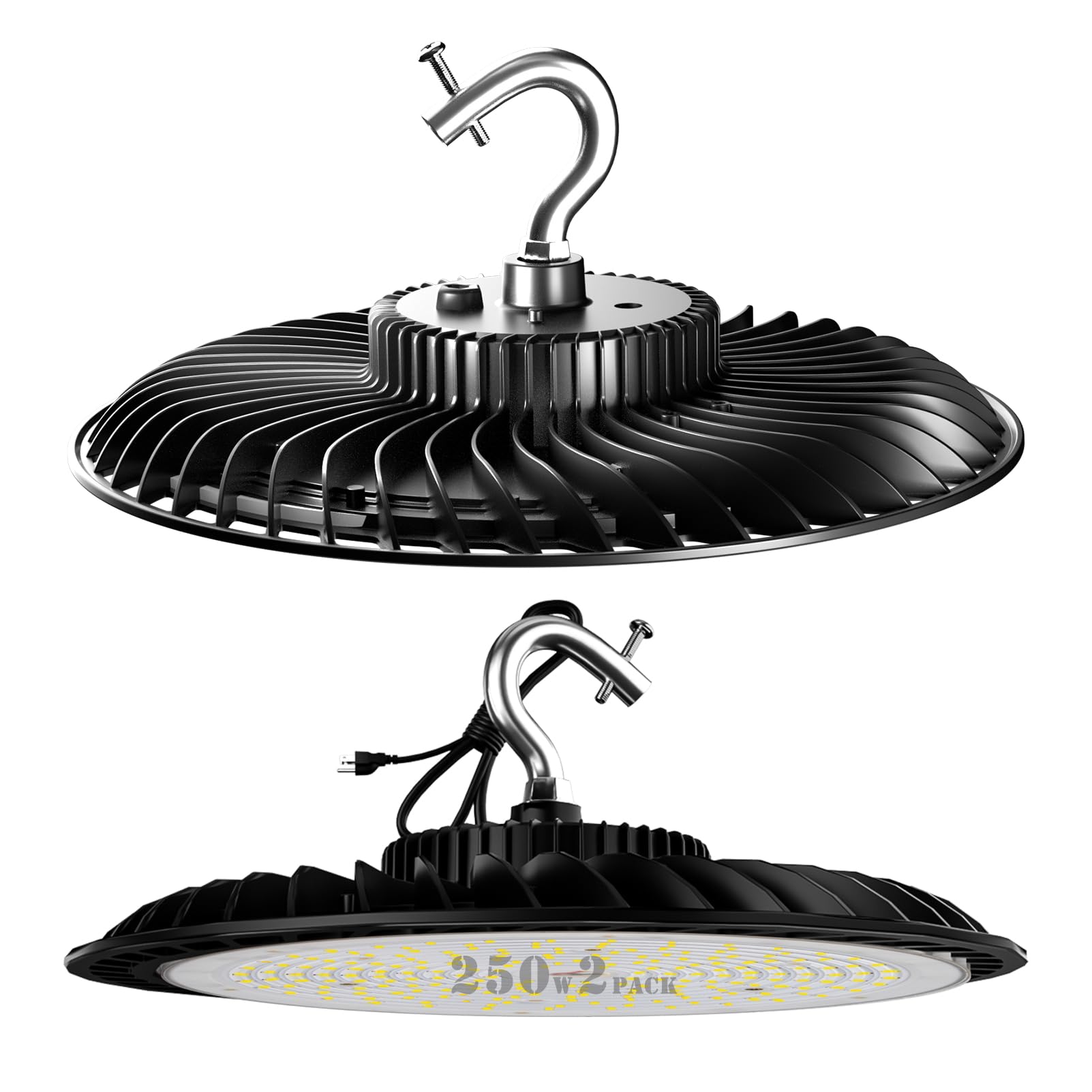 Lightdot LED High Bay Light 400W（480x1W） 60000lm AC100-277V 5000K High Bay LED Shop Lights, US Plug Commercial UFO Light for 30-55FT Height -2Pack