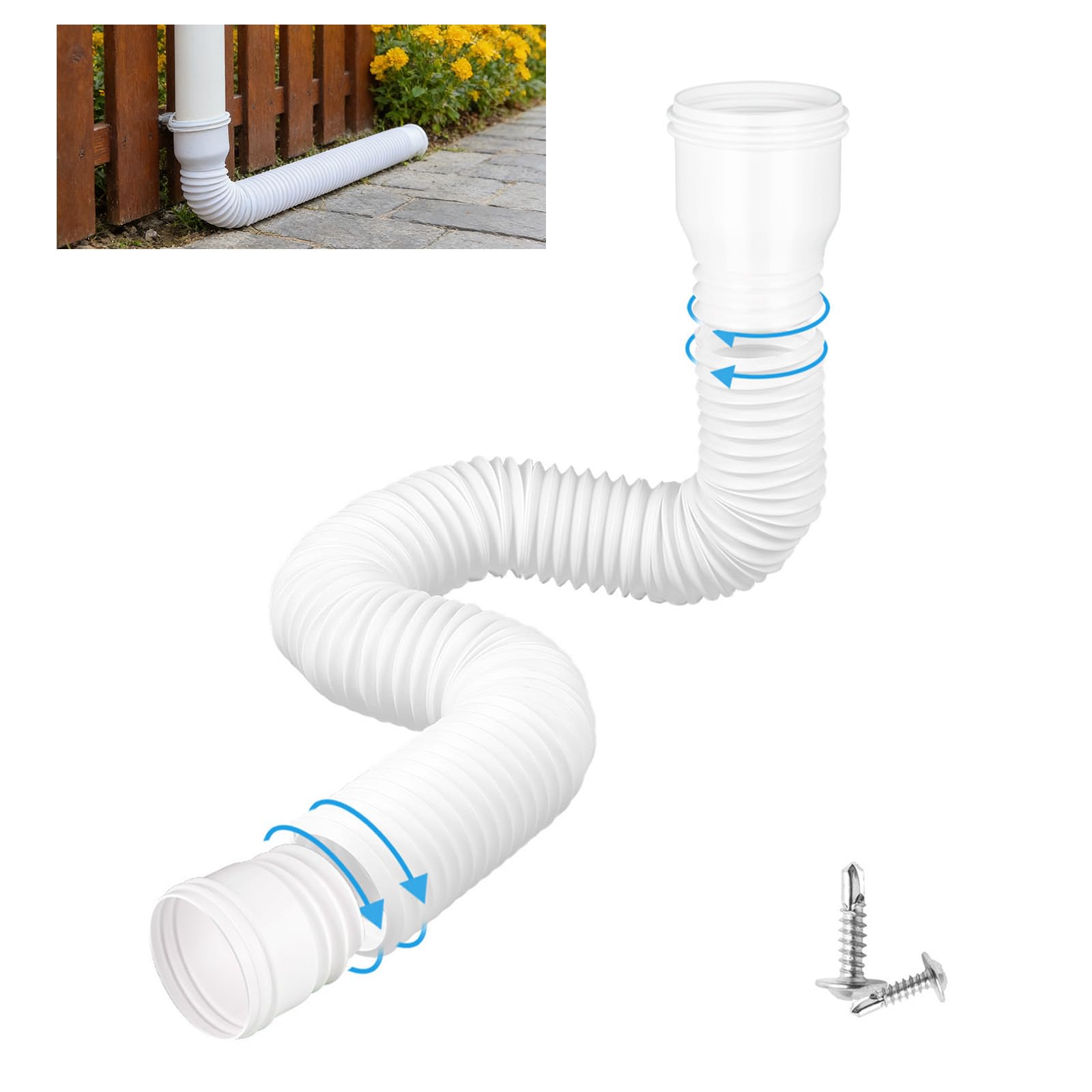 1 pezzo di prolunga flessibile per grondaie, forma circolare, per tubo di scarico da 80/100 mm, estensibile da 47 a 150 cm (bianco, 1 pezzo)
