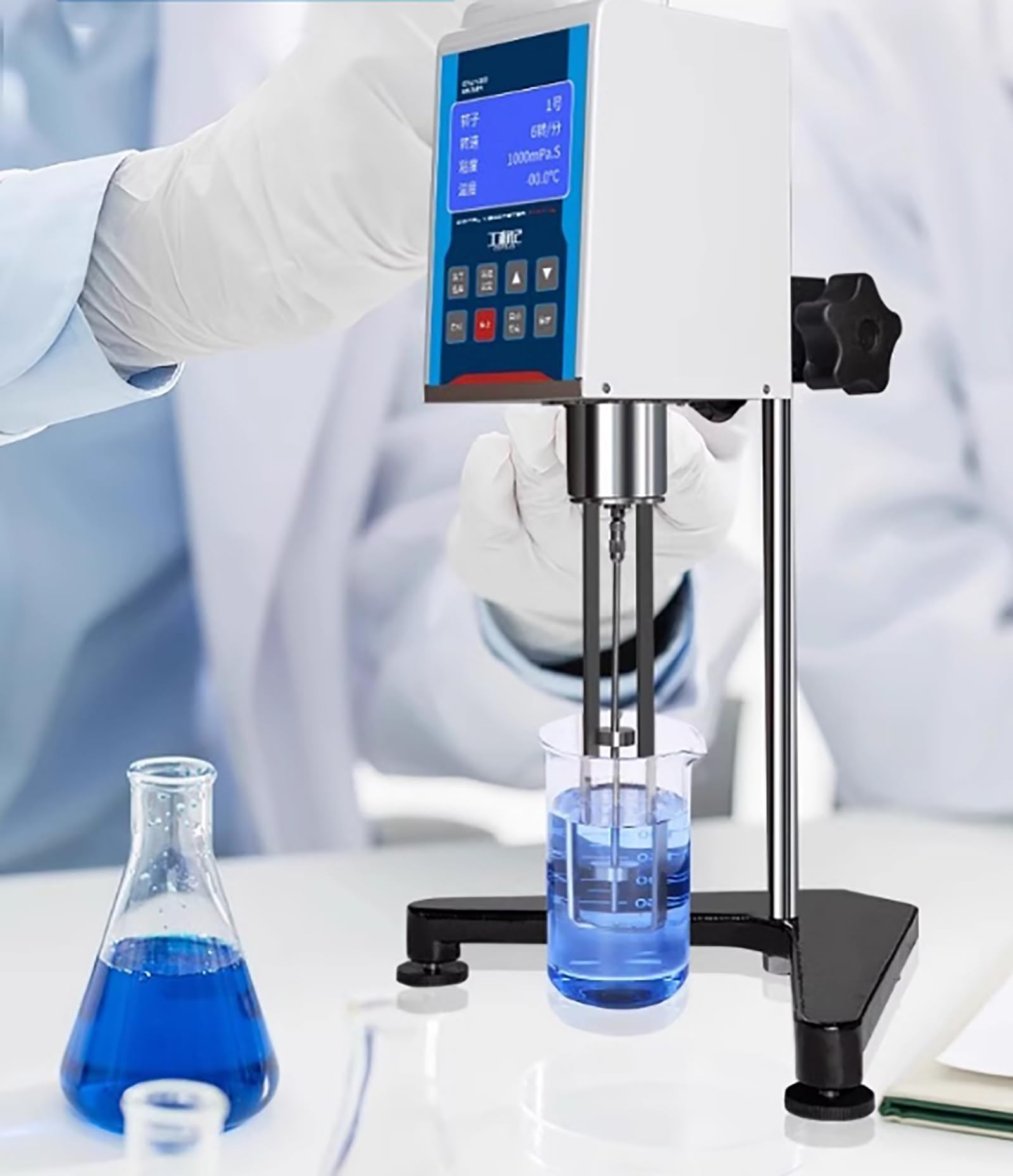 Viscosímetro rotativo digital, probador de viscosidad de laboratorio con pantalla LCD, 4 rotores, 9 velocidades, rango de medición 10-600000 mPa.s, ± 3% de precisión para viscosidad de fluidos y