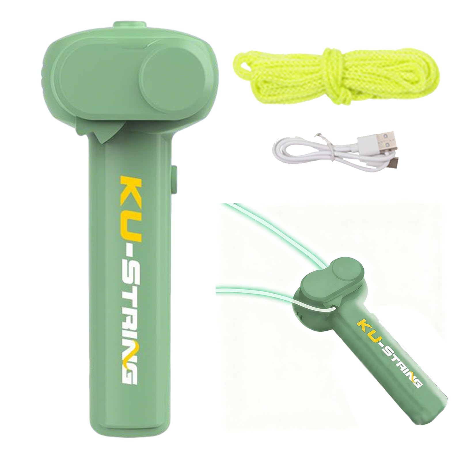 Fhlprte String Rope Launcher,Electric String Rope Launcher Toy,Handheld Glow in Dark Electric Fidget String Launcher Toys,Zip Cool String,Cool Stuff Outdoor Home Interaction for Kids Adults (green)