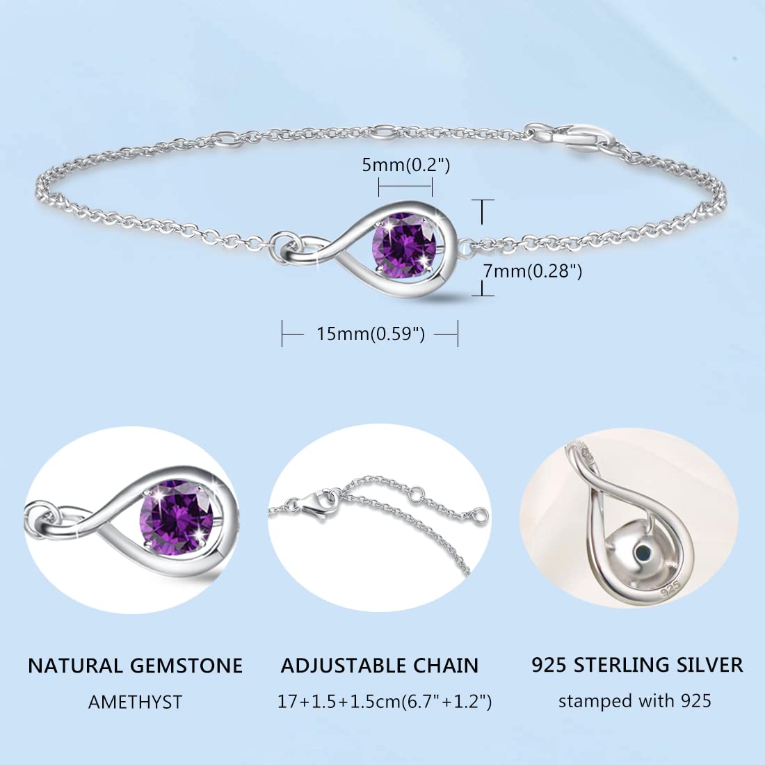 FANCIME Infinity Bracciale in Argento Sterling 925 Zaffiro Bracciale Settembre Birthstone Bracciale, con Bellissimo Portagioie Compleanno di Natale San Valentino Anniversario Presente per le Donne