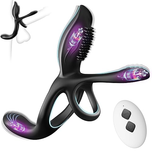 KUSHOR Vibrator for Couple, 3 in 1 Vibrating Cock Ring with 10 Modes, Men's Penis Rings Vibrators, Perineum Mens Vibrator, G spot, Clitorals Stimulator for Women, Sex Novelties, Adult Sex Toys & Games - Black