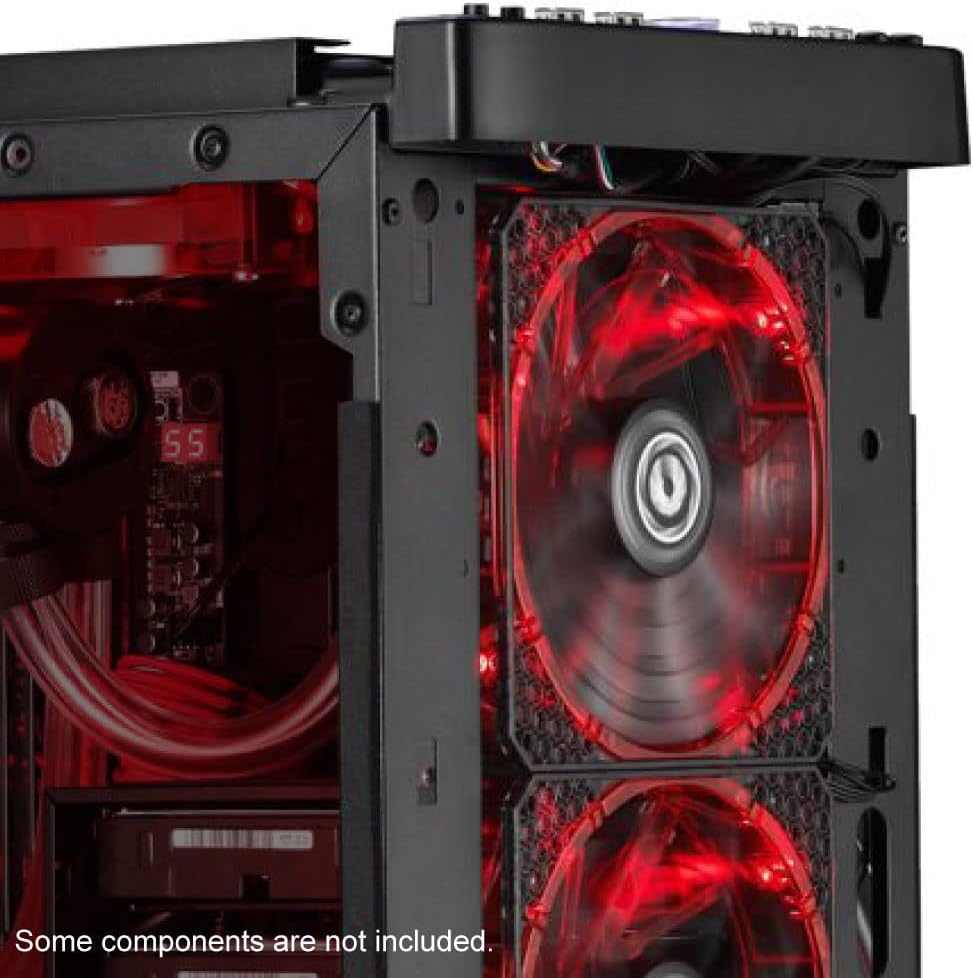 BitFenix Spectre Pro RGB LED-blæser installeret i et computerkabinet, lysende rødt.