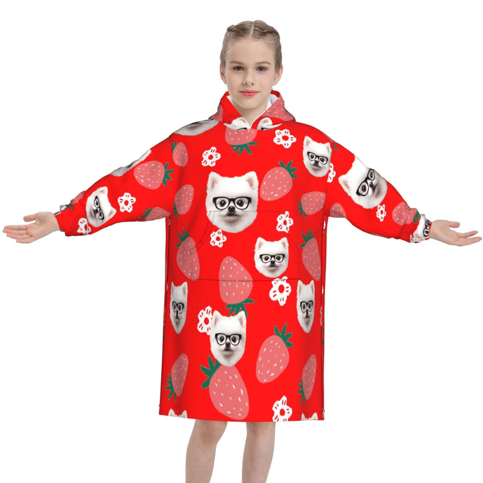 Custom Kids Hoodie Blanket – Add Your Text/Image/Photo Personalised Hooded Blanket for Boys & Girls, Cozy and Warm, Kids Oversized Hoodie, Wearable Blanket Winter Wear