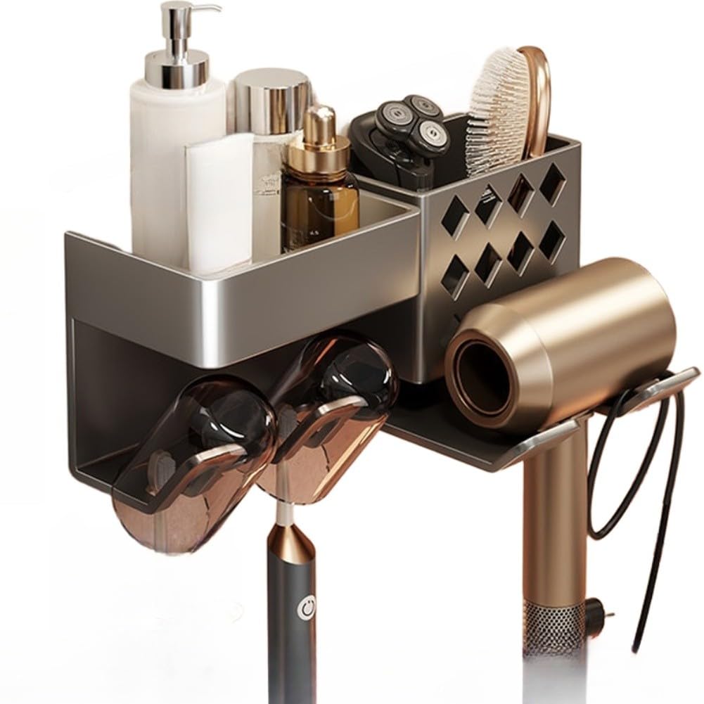 ReachMall Soporte de cepillo de dientes de metal para montaje en pared, organizador de aluminio sin taladro, con taza, ahorro de espacio, almacenamiento de baño para el hogar y el hotel