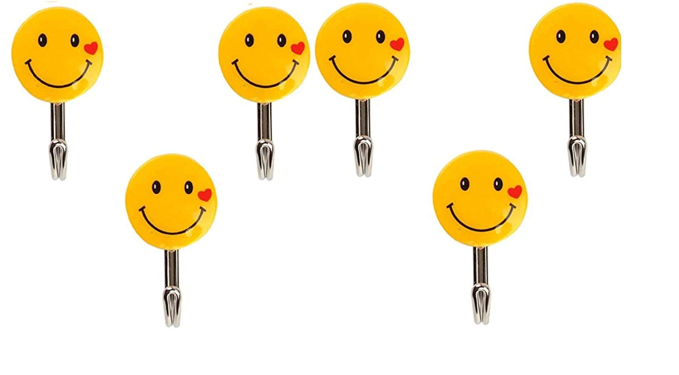 Laget™ Plastic Self-Adhesive Smiley Face Hooks, 2 Kg Load Capacity, 6 Piece Set
