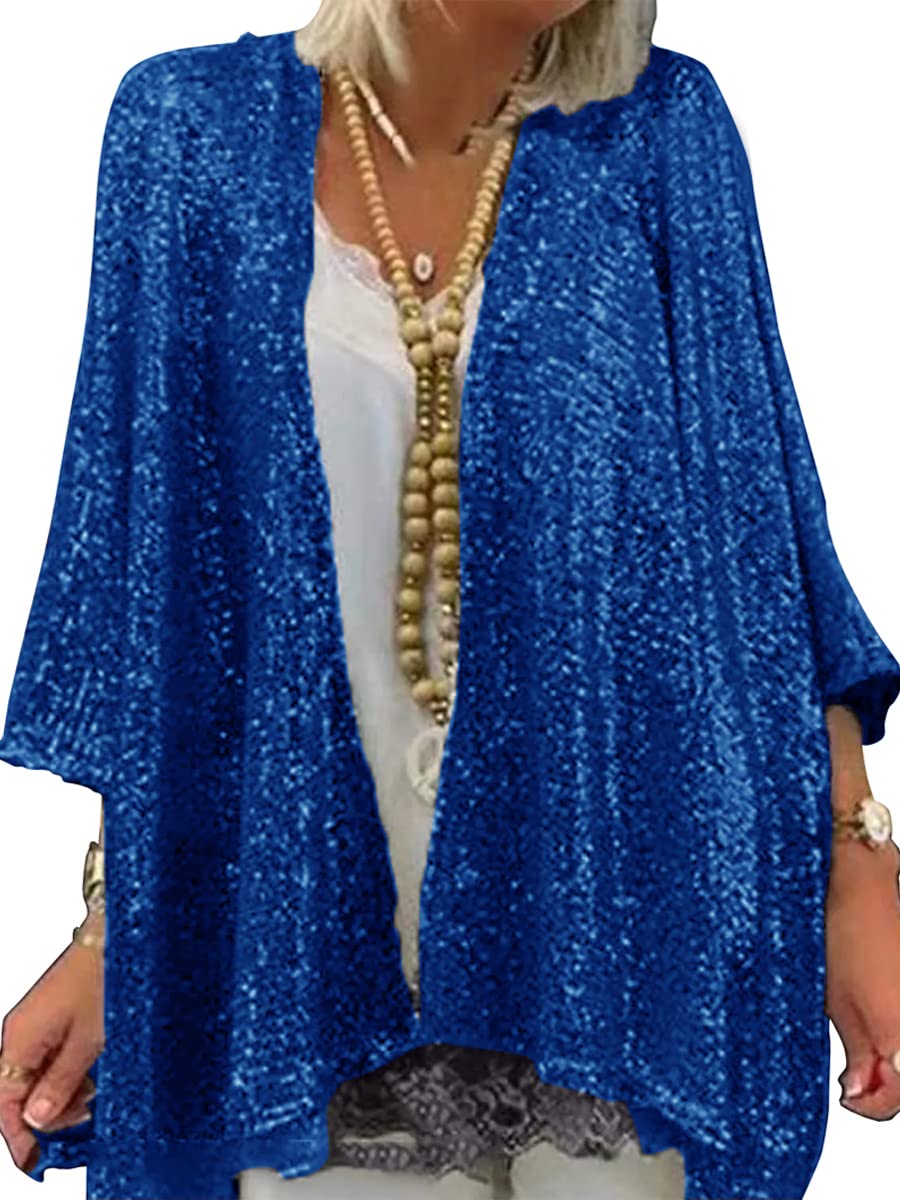 Womens Sequin Open Front Blazer Long Sleeve Cardigan Jacket Shiny plus size