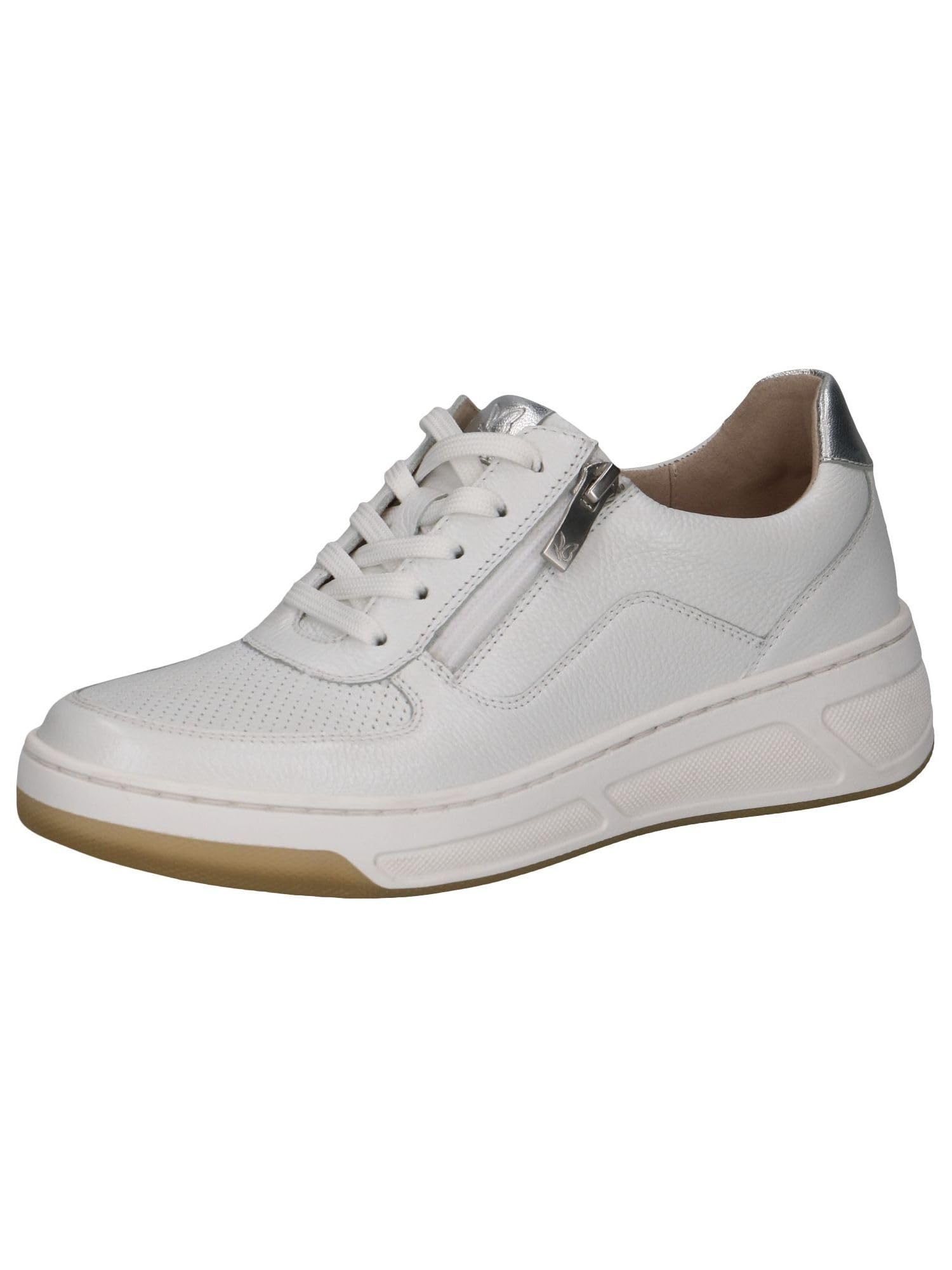 CAPRICE Women's Low-top Leather Sneakers with Zipper, White (White/Silver), 6.5 UK