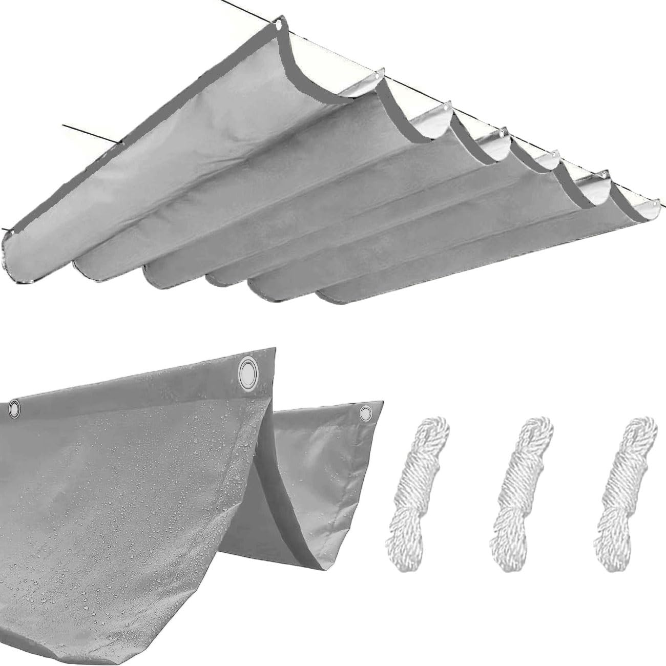 Toile d'ombrage anti-UV et imperméable réglable en vague gris foncé