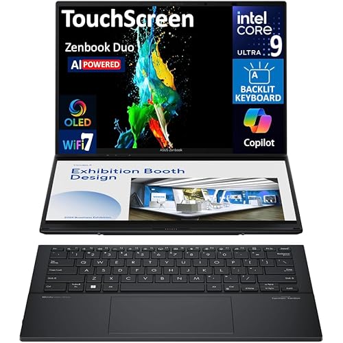 ASUS Zenbook DUO AI Powered 2-in-1 Laptop 14.0" Touchscreen OLED WUXGA Display (Intel Ultra 9-285H, 32GB LPDDR5X, 4TB PCIe SSD, Backlit KB, 2 Thunderbolt 4, WiFi 7, Webcam, Bluetooth 5.4, Win 11 Pro)
