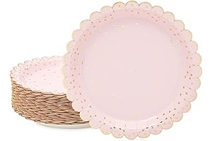 48-Pack Pink Scalloped Polka Dot Paper Plates