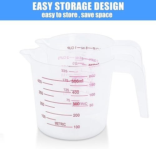 Miniatura 3 de Juego de 2 tazas medidoras, incluye 8.5 fl oz (1 taza) y 16.9 fl oz (2 tazas) de plástico para medir, hornear, cocinar, mezclar y medir,