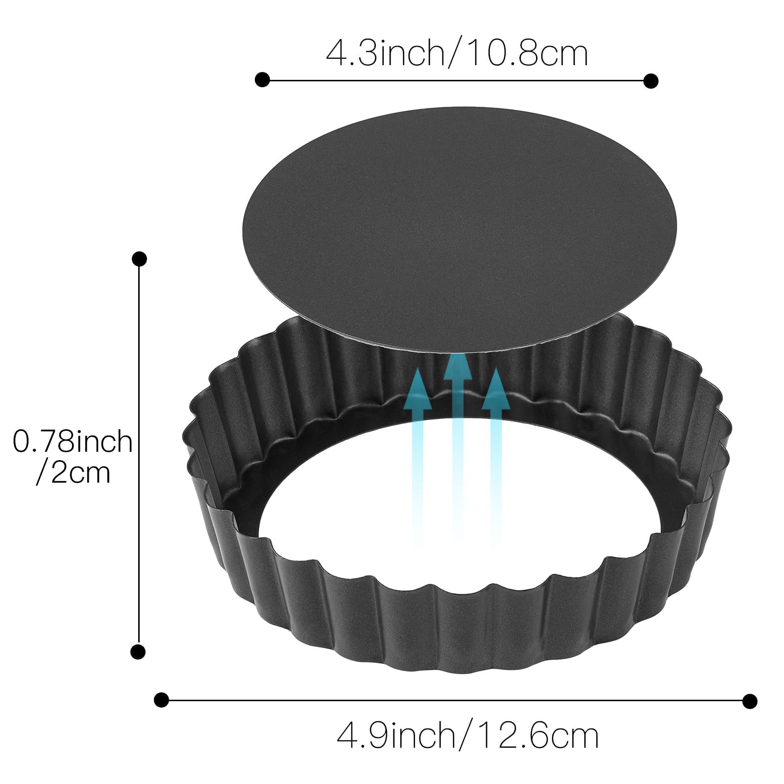 Moldes para tartas de 5 pulgadas, 6 unidades, sartenes para quiche, mini sartenes antiadherentes con parte inferior extraíble, herramientas reutilizables de acero al carbono para hornear
