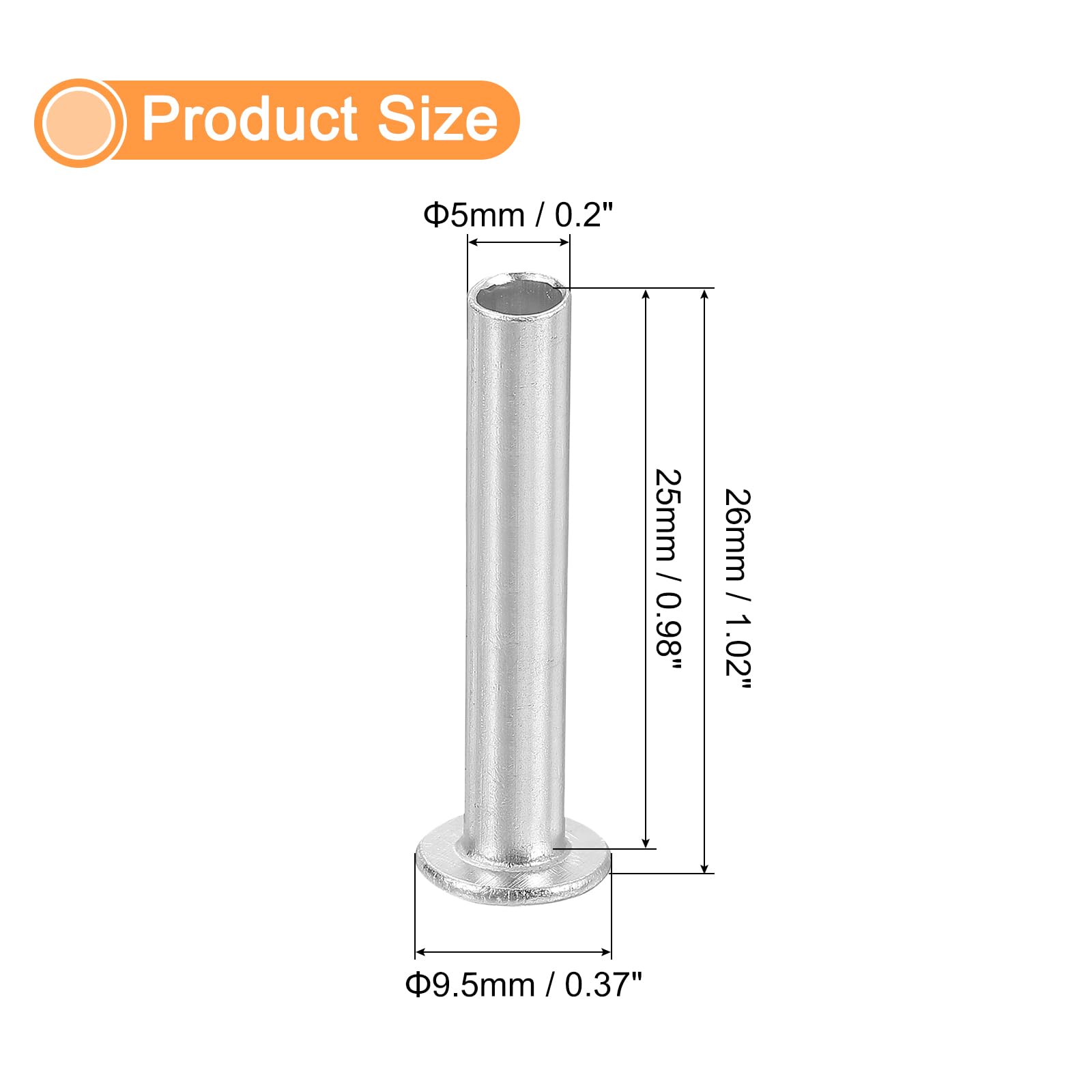 QUARKZMAN 100 Piezas Remaches Semitubulares 5mm x 25mm Remache Semitubular de Cabeza Plana Redonda de Aluminio Remache de Metal para Industria Hogar Fijación Reparación Plateado