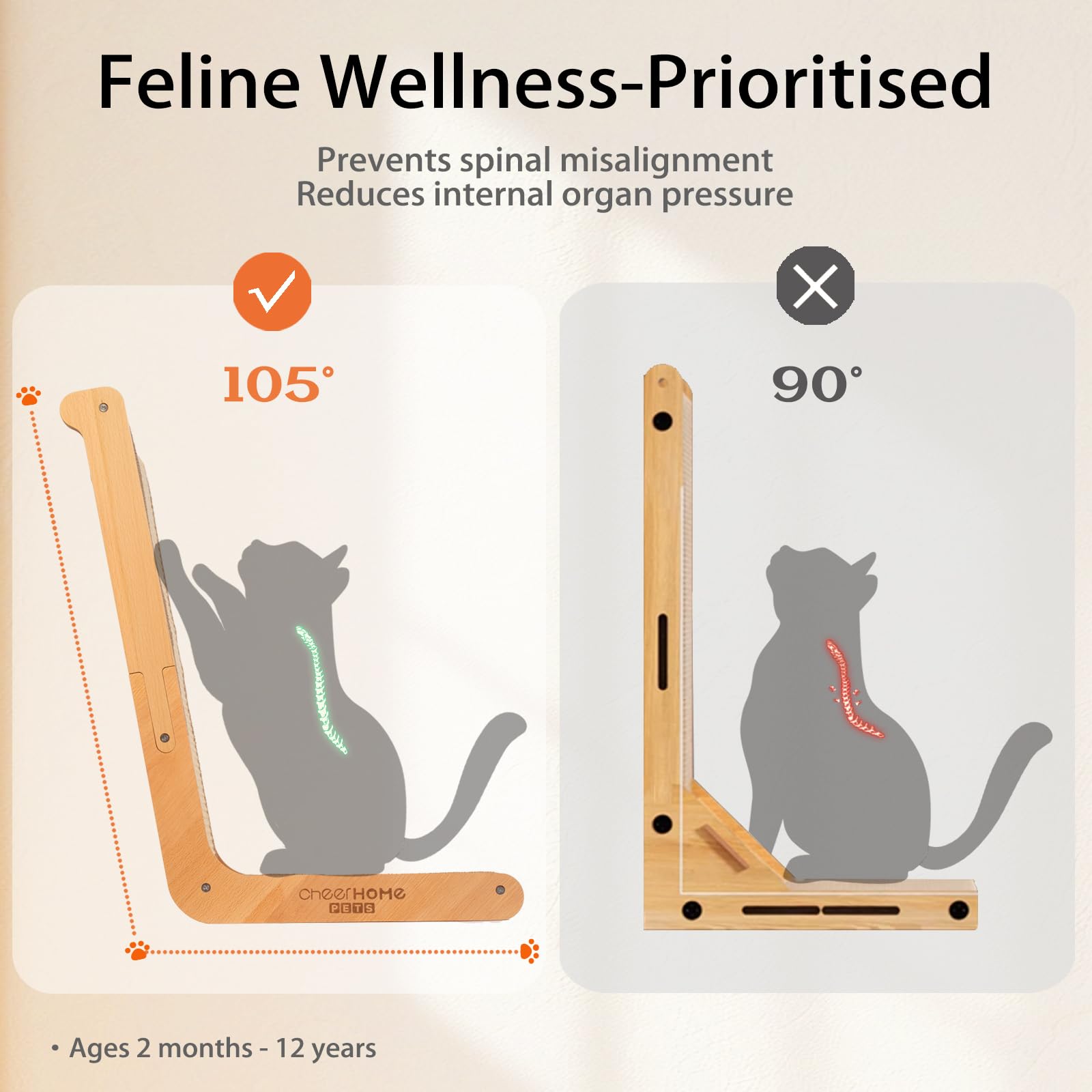CheerPals L-Shaped Sisal Cat Scratcher, 105° Ergonomic Design - Image 3