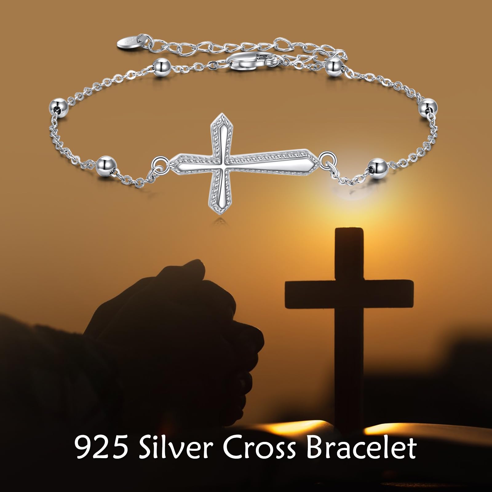 Bracciale da donna a croce in argento Sterling 925, Braccialetto, Bracciali con croce e gioielli da donna, Senza Gemstone